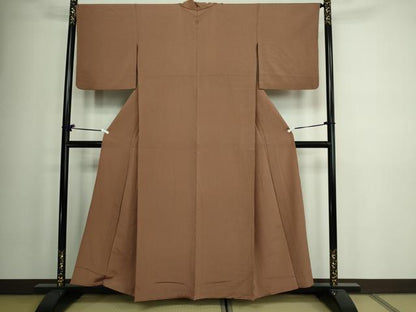 平和屋着物▽上質な色無地 単衣 お召縮緬 焦茶色 正絹 逸品 DAAW9162sf