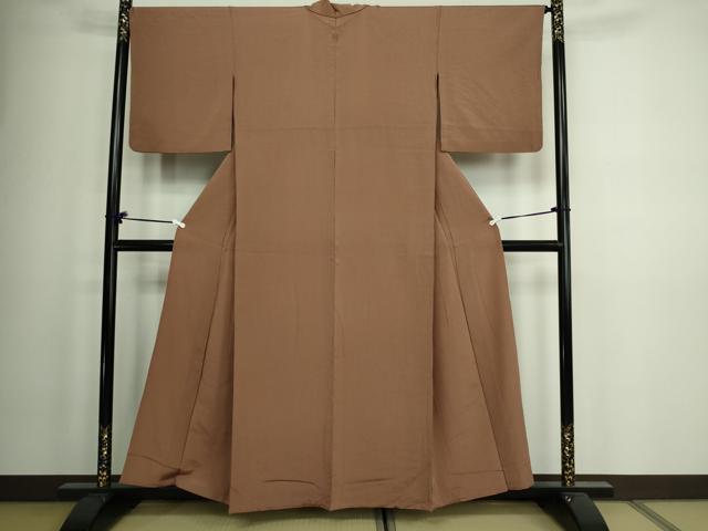 平和屋着物▽上質な色無地 単衣 お召縮緬 焦茶色 正絹 逸品 DAAW9162sf