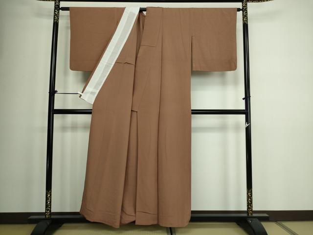 平和屋着物▽上質な色無地 単衣 お召縮緬 焦茶色 正絹 逸品 DAAW9162sf
