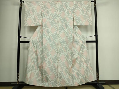 平和屋着物▽本場大島紬 白大島 単衣 菱文 正絹 逸品 DAAW9166sf