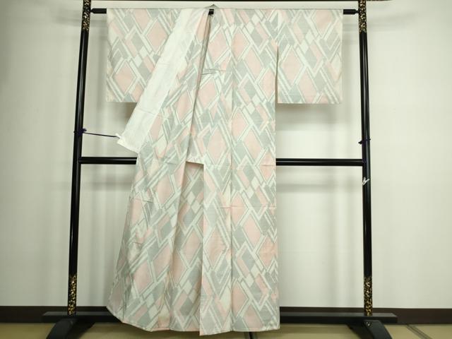 平和屋着物▽本場大島紬 白大島 単衣 菱文 正絹 逸品 DAAW9166sf
