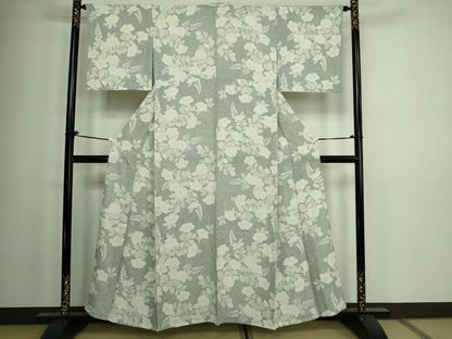 平和屋着物▽上質な小紋 単衣 枝花文 正絹 逸品 DAAW9170sf