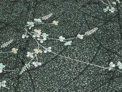 平和屋着物▽小紋 単衣 枝葉文 黒地 洗える着物 DAAW9176sf