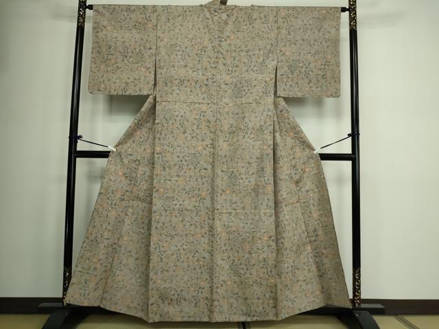 平和屋着物▽上質な紬 単衣 枝花文 正絹 逸品 DAAW9191sf