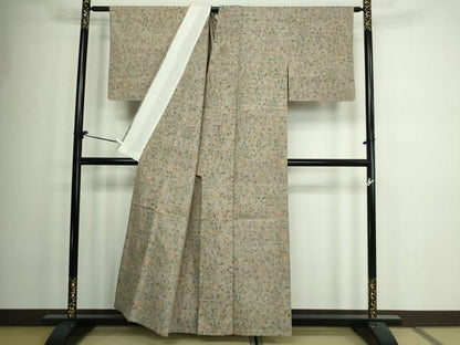 平和屋着物▽上質な紬 単衣 枝花文 正絹 逸品 DAAW9191sf