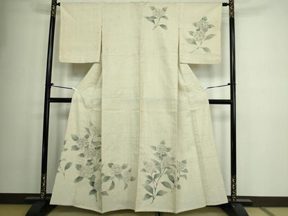 平和屋着物▽訪問着 単衣 生紬 紫陽花 正絹 逸品 DAAW9192sf