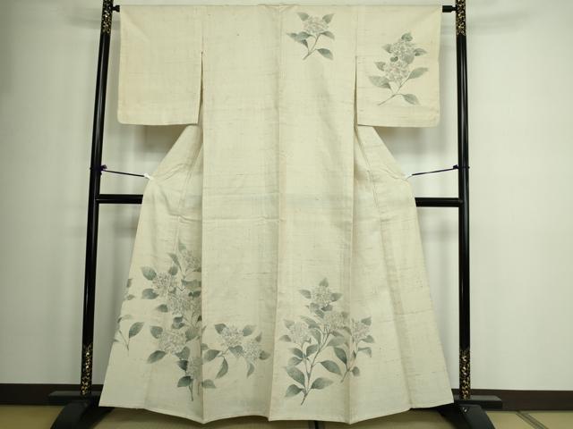 平和屋着物▽訪問着 単衣 生紬 紫陽花 正絹 逸品 DAAW9192sf