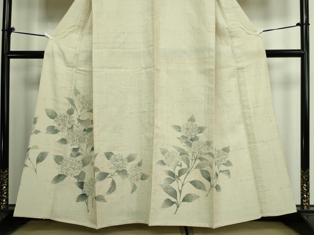 平和屋着物▽訪問着 単衣 生紬 紫陽花 正絹 逸品 DAAW9192sf