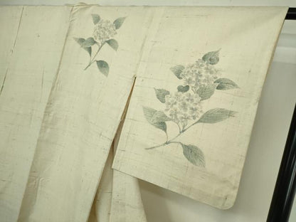 平和屋着物▽訪問着 単衣 生紬 紫陽花 正絹 逸品 DAAW9192sf