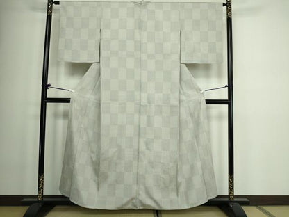 平和屋着物▽上質な紬 単衣 変わり格子 正絹 逸品 DAAW9193sf