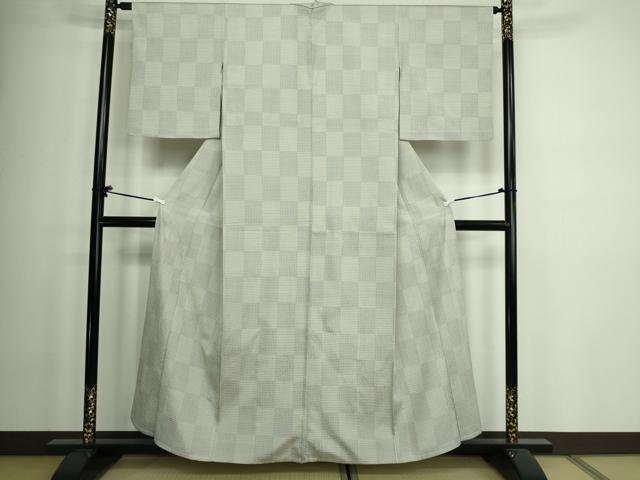 平和屋着物▽上質な紬 単衣 変わり格子 正絹 逸品 DAAW9193sf
