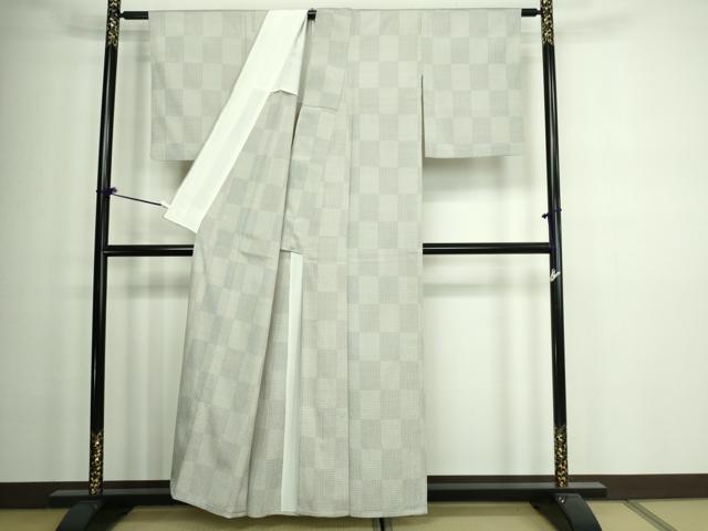 平和屋着物▽上質な紬 単衣 変わり格子 正絹 逸品 DAAW9193sf
