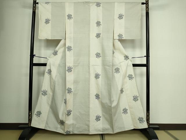 平和屋着物▽本場大島紬 白大島 単衣 9マルキ 舞花文 正絹 逸品 DAAW9194sf