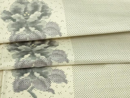 平和屋着物▽本場大島紬 白大島 単衣 9マルキ 舞花文 正絹 逸品 DAAW9194sf