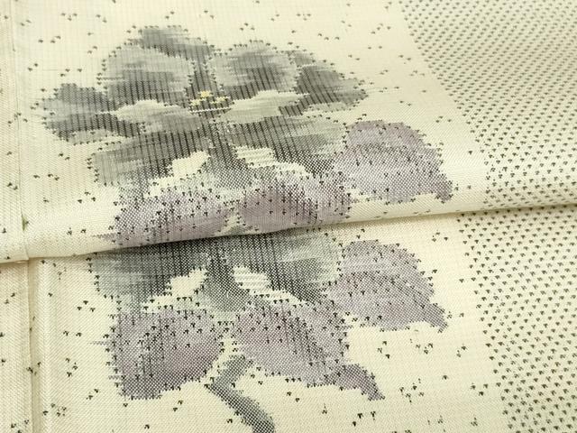平和屋着物▽本場大島紬 白大島 単衣 9マルキ 舞花文 正絹 逸品 DAAW9194sf