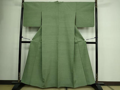 平和屋着物▽上質な紬 単衣 老竹色 正絹 逸品 DAAW9195sf