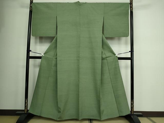 平和屋着物▽上質な紬 単衣 老竹色 正絹 逸品 DAAW9195sf