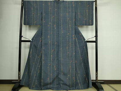 平和屋着物▽上質な紬 単衣 枝葉間道 正絹 逸品 DAAW9197sf