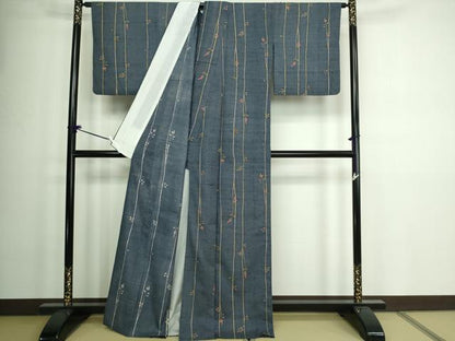平和屋着物▽上質な紬 単衣 枝葉間道 正絹 逸品 DAAW9197sf