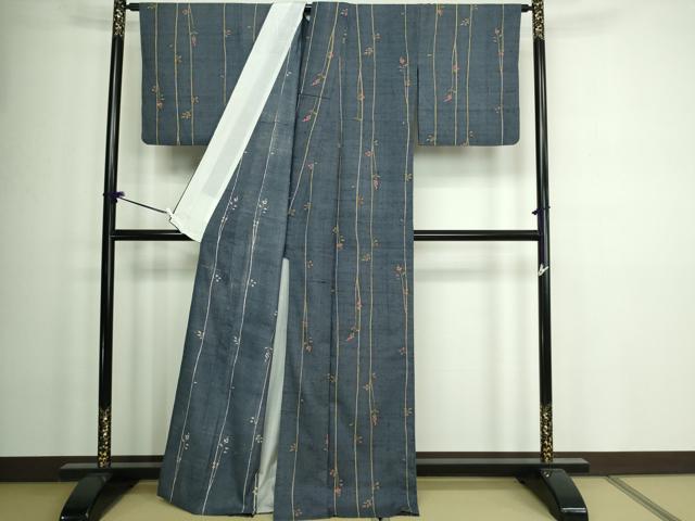 平和屋着物▽上質な紬 単衣 枝葉間道 正絹 逸品 DAAW9197sf