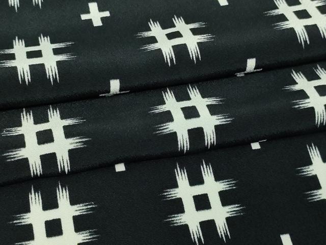 平和屋着物▽小紋 単衣 絣文様 黒地 洗える着物 DAAW9205sf