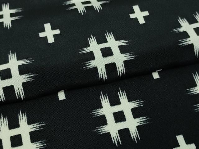 平和屋着物▽小紋 単衣 絣文様 黒地 洗える着物 DAAW9205sf