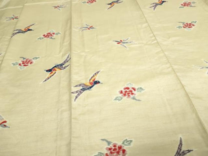 平和屋着物▽上質な紬 単衣 花鳥文 正絹 逸品 未使用 DAAW9207sf