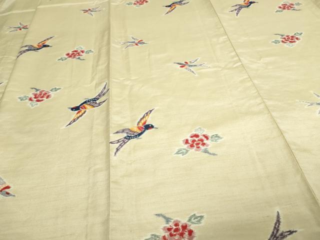 平和屋着物▽上質な紬 単衣 花鳥文 正絹 逸品 未使用 DAAW9207sf