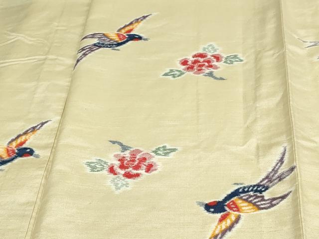 平和屋着物▽上質な紬 単衣 花鳥文 正絹 逸品 未使用 DAAW9207sf