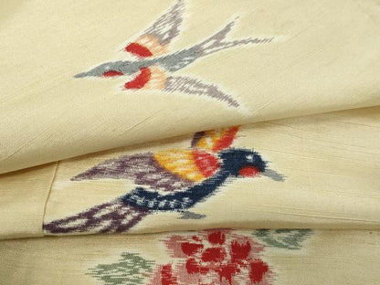 平和屋着物▽上質な紬 単衣 花鳥文 正絹 逸品 未使用 DAAW9207sf