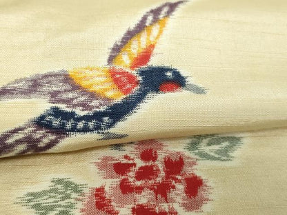 平和屋着物▽上質な紬 単衣 花鳥文 正絹 逸品 未使用 DAAW9207sf