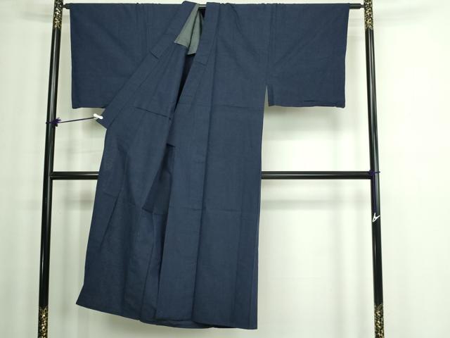 平和屋着物▽男性　紬　単衣　濃藍色　正絹　逸品　DAAW9210sf