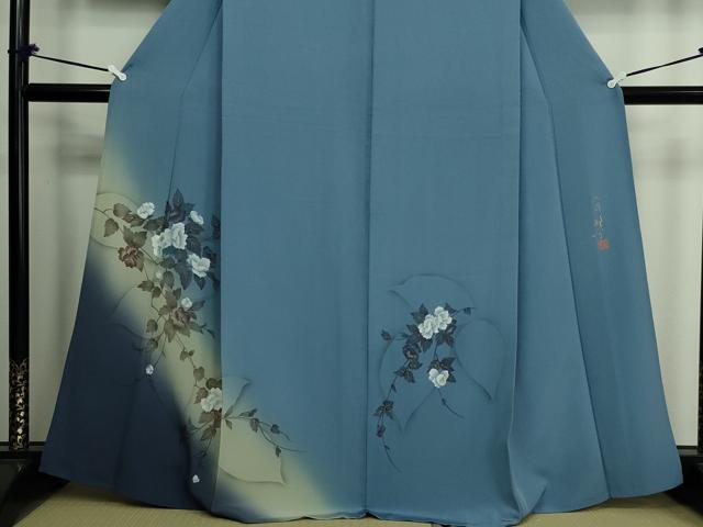 平和屋着物▽京の匠日展作家　丹下雄介　訪問着　単衣　枝花文　暈し染め　金彩　やまと誂製　正絹　逸品　DAAW9215sf
