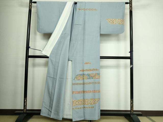 平和屋着物▽訪問着 本場大島紬 単衣 花唐草文 金彩 正絹 逸品 DAAW9216sf