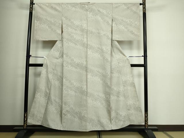 平和屋着物▽上質な紬 単衣 草葉文 正絹 逸品 DAAW9217sf