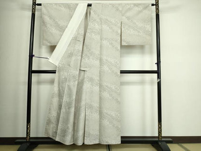 平和屋着物▽上質な紬 単衣 草葉文 正絹 逸品 DAAW9217sf