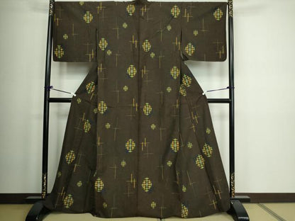 平和屋着物▽上質な紬 単衣 絣文様 正絹 逸品 DAAW9219sf