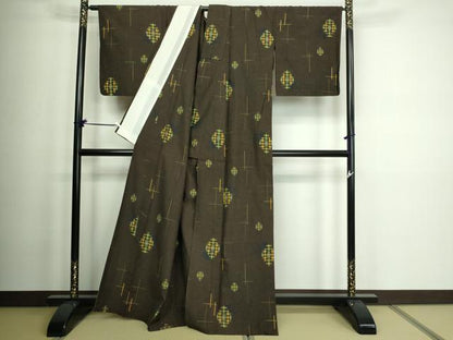 平和屋着物▽上質な紬 単衣 絣文様 正絹 逸品 DAAW9219sf