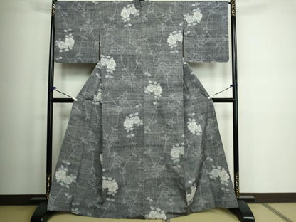 平和屋着物▽上質な紬 単衣 枝花文 正絹 逸品 DAAW9220sf