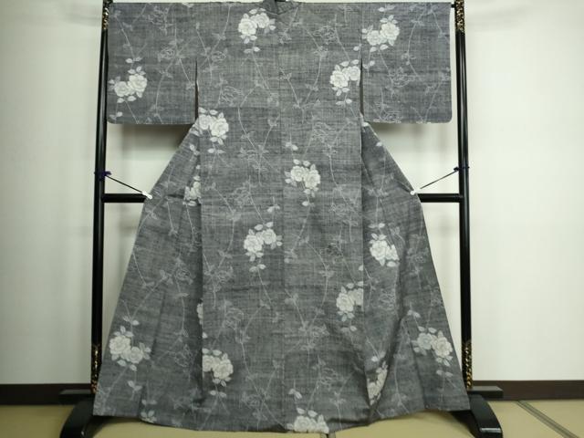 平和屋着物▽上質な紬 単衣 枝花文 正絹 逸品 DAAW9220sf