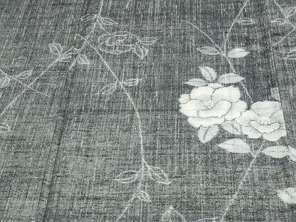 平和屋着物▽上質な紬 単衣 枝花文 正絹 逸品 DAAW9220sf