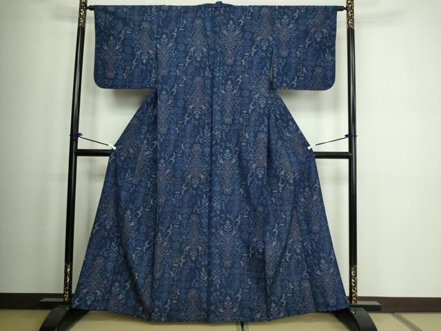 平和屋着物▽本場大島紬　薩摩結城　単衣　洋花文　正絹　逸品　DAAW9223sf