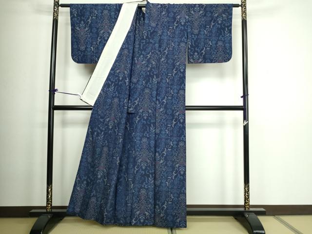 平和屋着物▽本場大島紬　薩摩結城　単衣　洋花文　正絹　逸品　DAAW9223sf