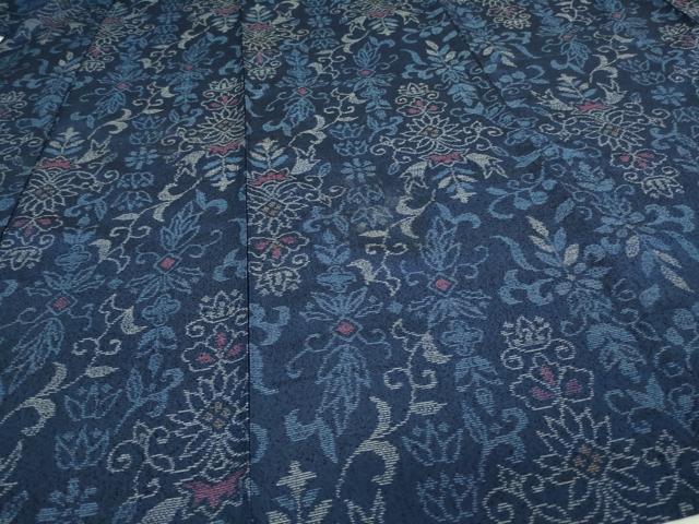 平和屋着物▽本場大島紬　薩摩結城　単衣　洋花文　正絹　逸品　DAAW9223sf