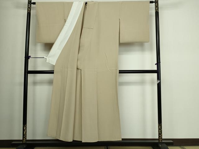 平和屋着物▽上質な色無地 単衣 舞花地紋 亜麻色 正絹 逸品 DAAW9225sf
