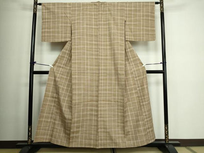 平和屋着物▽上質な紬 単衣 格子 正絹 逸品 DAAW9226sf