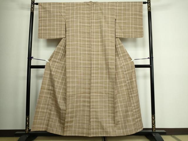 平和屋着物▽上質な紬 単衣 格子 正絹 逸品 DAAW9226sf