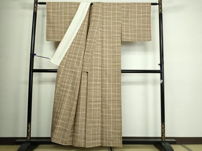 平和屋着物▽上質な紬 単衣 格子 正絹 逸品 DAAW9226sf