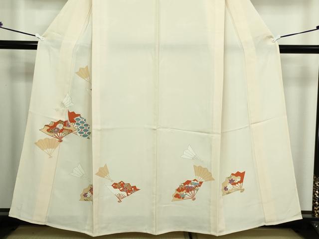 平和屋着物▽訪問着　単衣　駒刺繍　舞扇花文　金彩　正絹　逸品　DAAW9230sf
