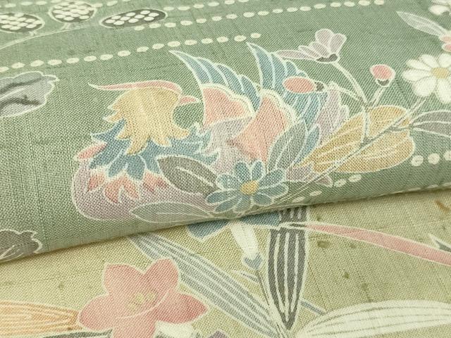 平和屋着物▽訪問着 単衣 生紬 花鳥文 暈し染め 正絹 逸品 DAAW9232sf